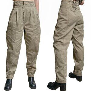 80s vintage highwaisted pleated trousers khaki corset tie waist tapered baggy